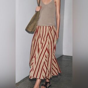 Zara Red and Cream Striped Skirt